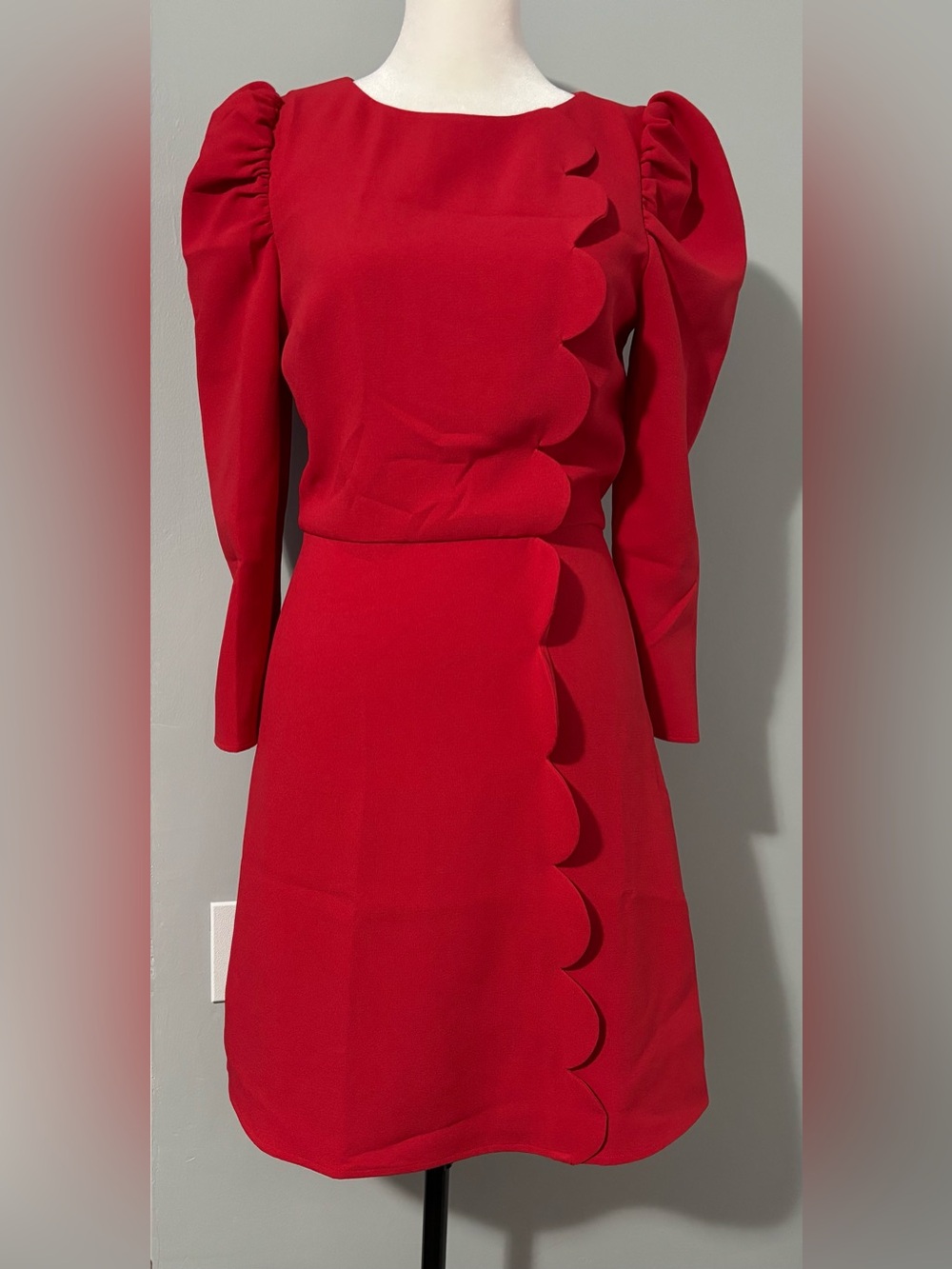 Shoshanna Red Scalloped Puff-Sleeve Mini Dress Size 0